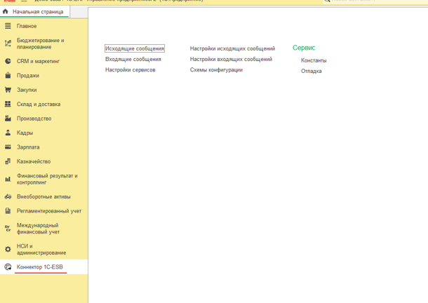 Графический интерфейс Коннектор 1С-ESB